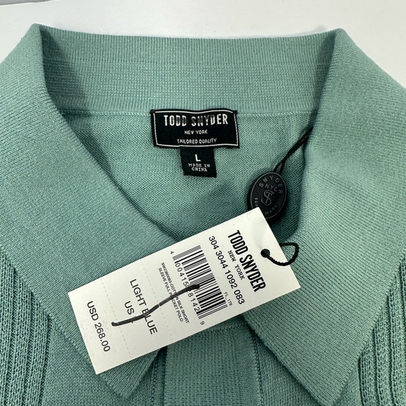 NWT Todd Snyder Silk/Cotton Blend Ribbed Placket Polo Mens Sz L Teal R2 $268 - Picture 4 of 6